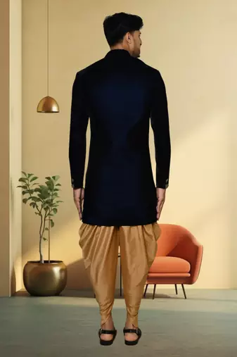 Valvet navy blue handwork sherwani for men's