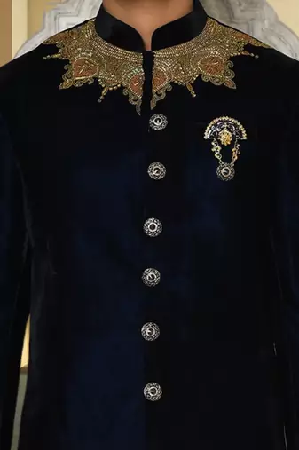 Valvet navy blue handwork sherwani for men's