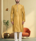 Yellow art silk pintex kurta churidar for men's
