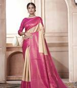 Off White Kanchivaram Silk Zari Weaving With Gold Zari Border And Pallu Saree With Blouse For Women