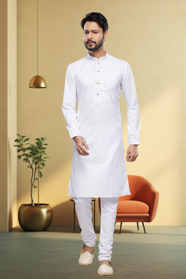 Off white embroidery kurta churidar for men's 1