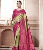 Parrot Kanchivaram Silk Zari Weaving With Gold Zari Border And Pallu Saree With Blouse For Women