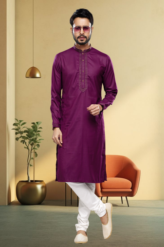 Pink art silk embroidery kurta churidar for men's