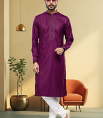Pink art silk embroidery kurta churidar for men's