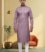 Powder pink art silk embroidery kurta churidar for men's
