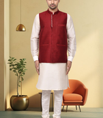 Maroon jacket off white kurta churidar for men's
