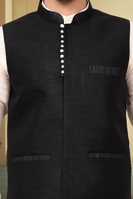 Black jacket off white kurta churidar for men's 4