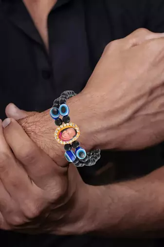 Black onyx evil eye guruji bracelet