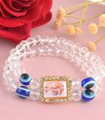 White crystal evil eye guruji pictoral bracelet
