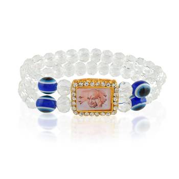 White crystal evil eye guruji pictoral bracelet 3