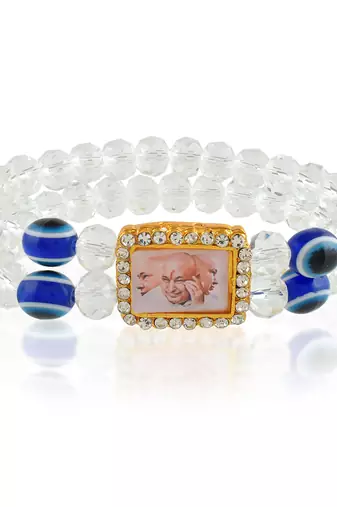 White crystal evil eye guruji pictoral bracelet