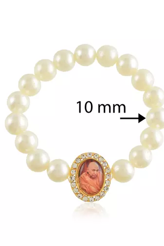 White 10mm pearl bead cz guruji bracelet