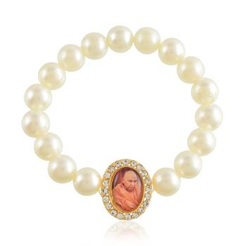 White 10mm pearl bead cz guruji bracelet 4