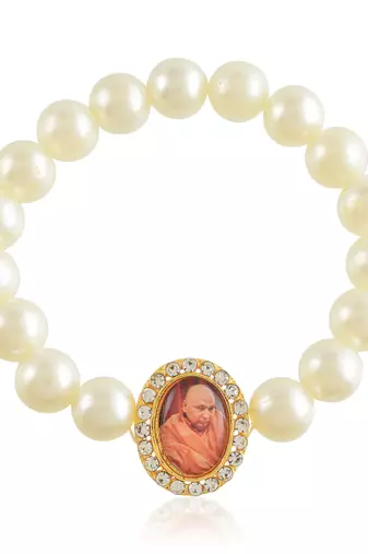 White 10mm pearl bead cz guruji bracelet