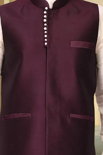 Wine art silk off white kurta churidar for men's