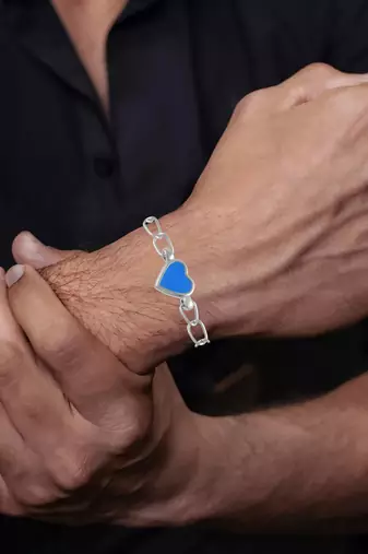 Stainless steel imitation firoza heartshape bracelet for men women
