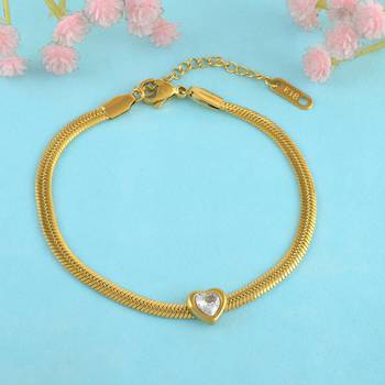 Brass micron gold imitation diamond heartshape bracelet for men women 1