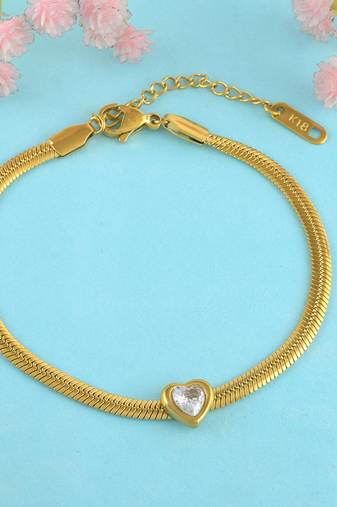 Brass micron gold imitation diamond heartshape bracelet for men women