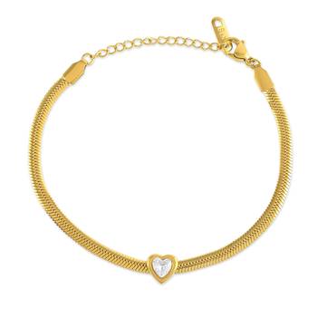 Brass micron gold imitation diamond heartshape bracelet for men women 4
