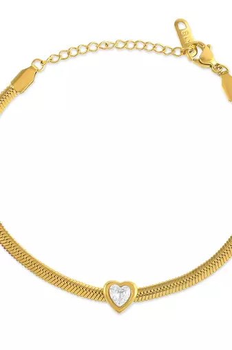 Brass micron gold imitation diamond heartshape bracelet for men women