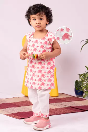  infant boys pink cotton blend kurta pyjama set