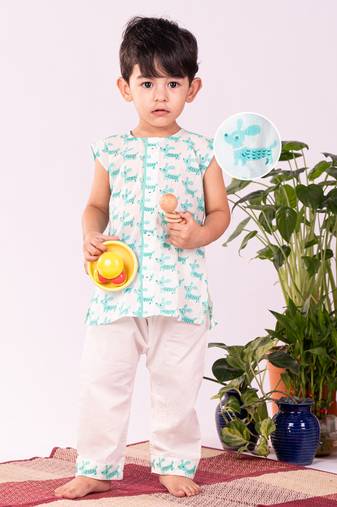  infant boys aqua cotton kurta pyjama set