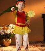 infant boys yellow and cream silk blend kurta and dhoti set