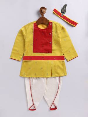  infant boys yellow and cream silk blend kurta and dhoti set 2