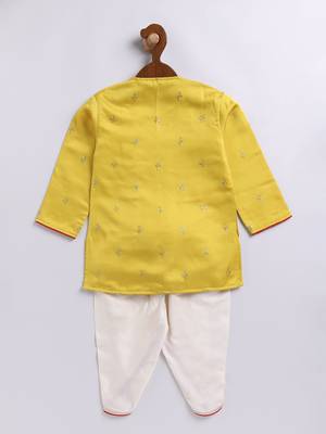  infant boys yellow and cream silk blend kurta and dhoti set 3