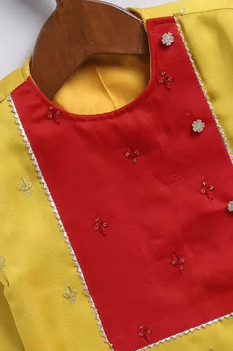  infant boys yellow and cream silk blend kurta and dhoti set