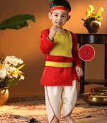  infant boys red and cream silk blend kurta and dhoti set