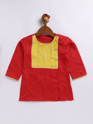  infant boys red and cream silk blend kurta and dhoti set 4