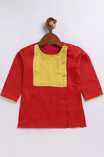  infant boys red and cream silk blend kurta and dhoti set