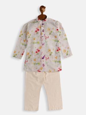  infant  multicolor-base-cream cotton blend kurta pyjama set 2