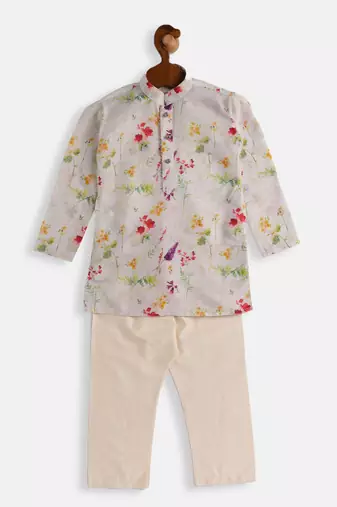  infant  multicolor-base-cream cotton blend kurta pyjama set