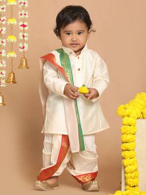  infant  cream cotton blend kurta dhoti and dupatta 1
