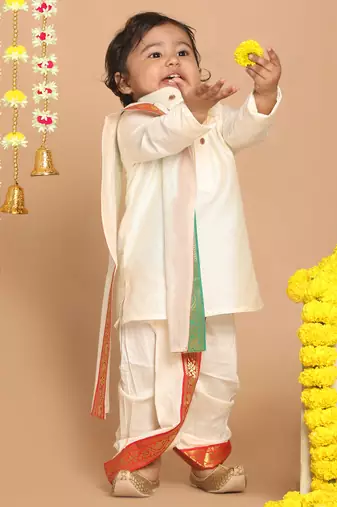  infant  cream cotton blend kurta dhoti and dupatta