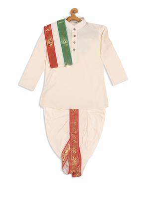  infant  cream cotton blend kurta dhoti and dupatta 3
