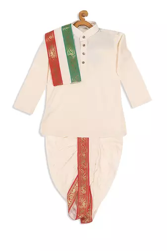  infant  cream cotton blend kurta dhoti and dupatta