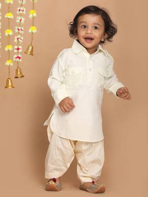  infant  cream cotton blend pathani kurta set 1