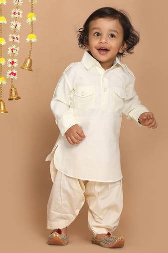  infant boys cream cotton blend pathani kurta set