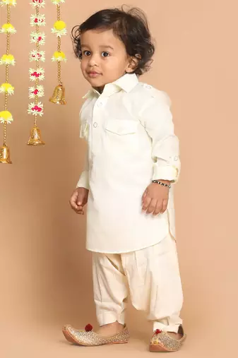  infant  cream cotton blend pathani kurta set