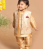 infant  rose gold silk blend jacket, kurta and pyjama set