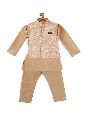  infant  rose gold silk blend jacket, kurta and pyjama set 2