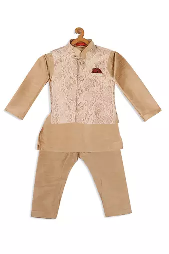 infant  rose gold silk blend jacket, kurta and pyjama set