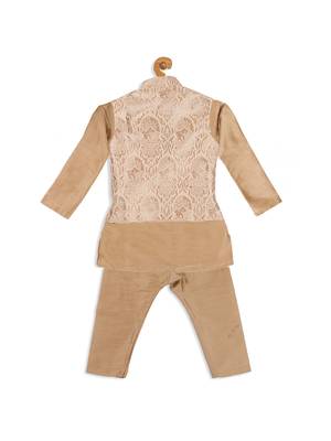  infant  rose gold silk blend jacket, kurta and pyjama set 3
