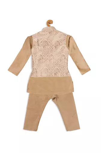  infant  rose gold silk blend jacket, kurta and pyjama set