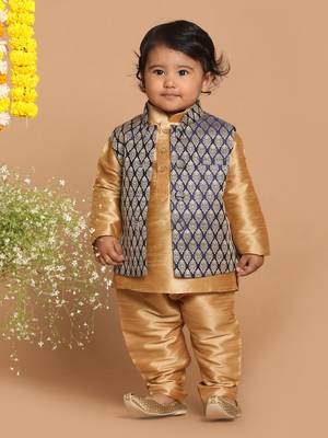  infant  blue and gold silk blend nehru jacket 1