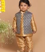  infant  blue and gold silk blend nehru jacket