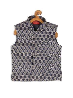  infant  blue and gold silk blend nehru jacket 2